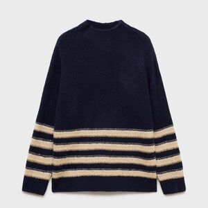 MANGO OUTLET XL STRIPED SWEATER WITH PERKINS NECK NWT